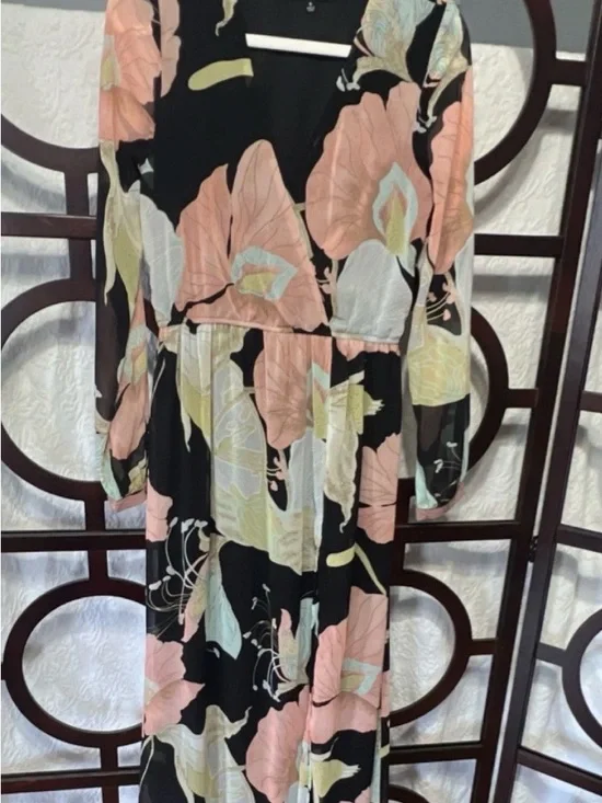 Lulus Floral Black Maxi Dress with Pink and Cream Prints NEW - Picture 6 of 7